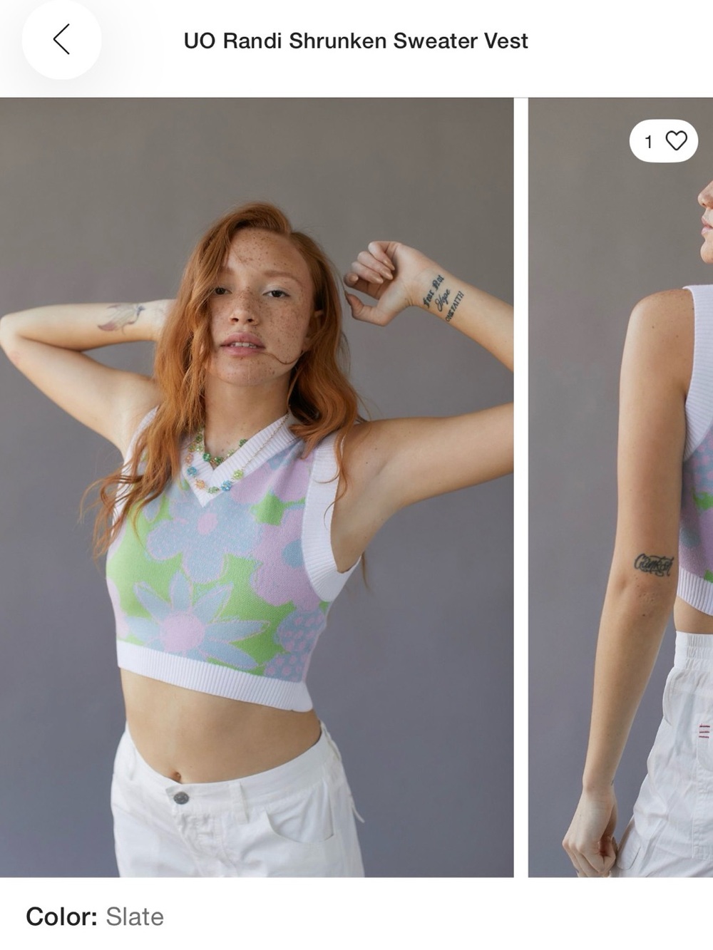 Urban Outfitters Floral Knit Crop Vest in Slate, Mint & Lavender